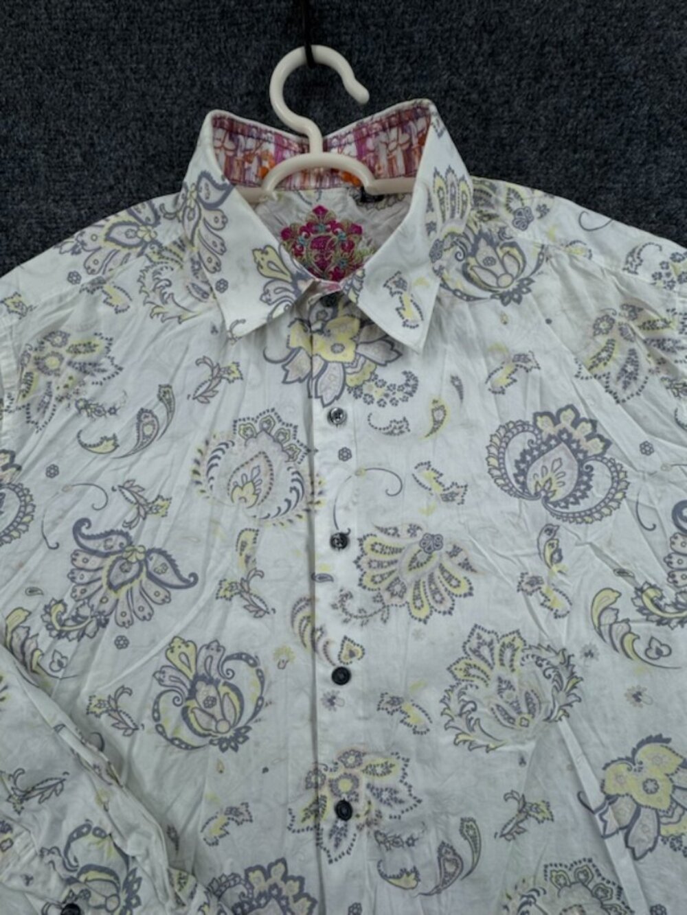 Robert Graham Gray White 2XL Button-Down Cotton Paisley Mens Long Sleeve Shirt
